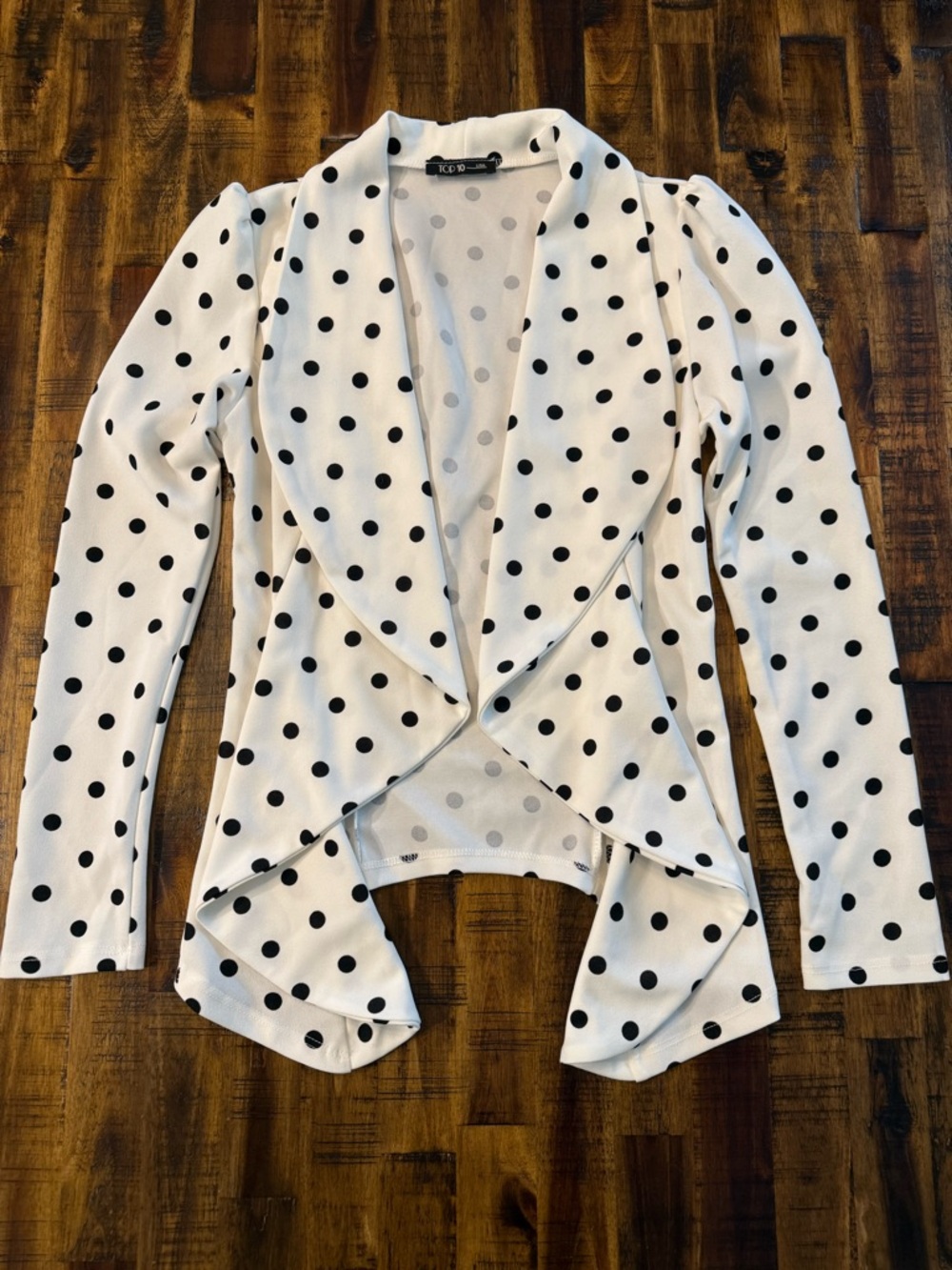Vintage black polka dots women's waterfall party jacket sz S artsy eclectic